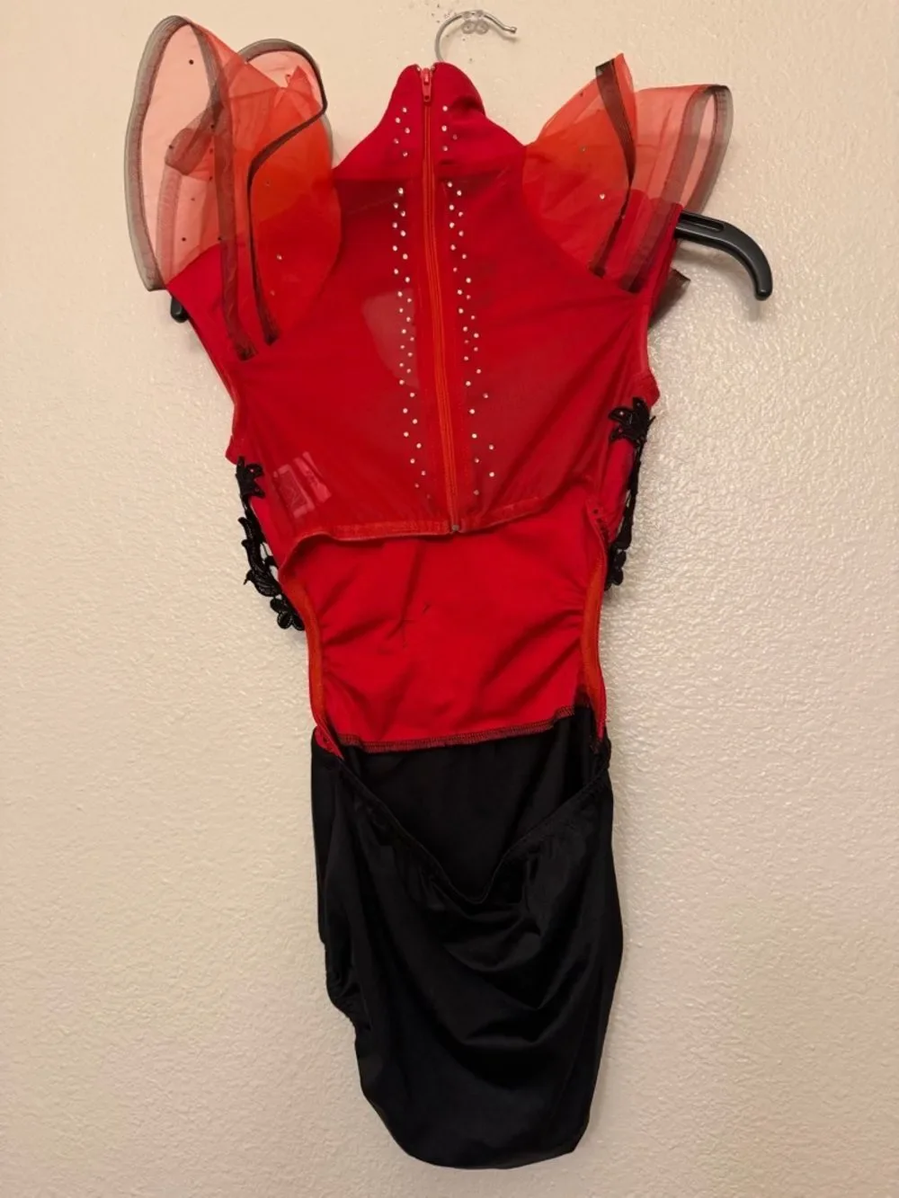 Kelle dance contemporary jazz acro costume black red Fire on Fire 5218Child LC
